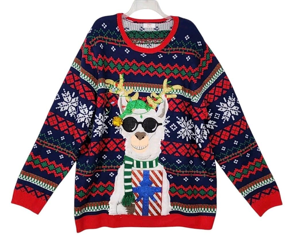 FUNNY LLAMA DRINK POUCH UGLY CHRISTMAS SWEATER UNISEX ADULT XXXL 3XL PARTY TACKY - Picture 1 of 4